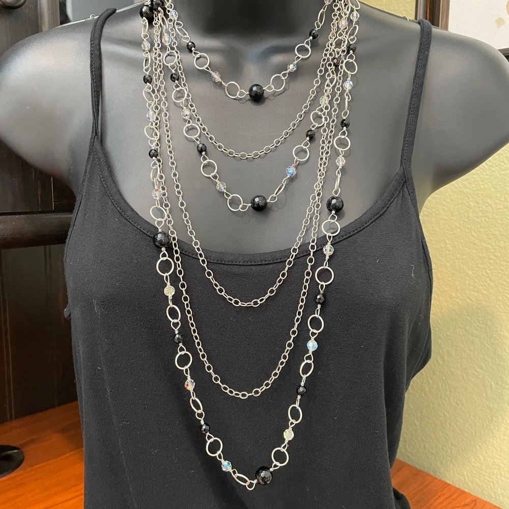 Multi strand silver layered necklace